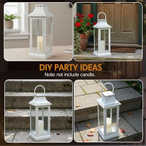 Nuogo 25 Inch Large Metal Lanterns with Glass Panels Black Hanging Vintage for Table Porch Home Party Decor Gift Indoor Outdoor, Candle Not Includes in Kuwait