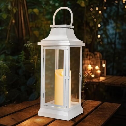 Nuogo 25 Inch Large Metal Lanterns with Glass Panels Black Hanging Vintage for Table Porch Home Party Decor Gift Indoor Outdoor, Candle Not Includes in Kuwait