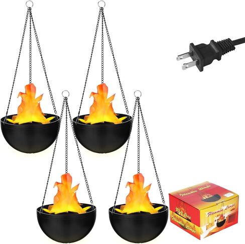 4 Pcs Halloween 3D Fake Fire Light 110v Artificial Hanging LED Flame Light Realistic Campfire Halloween Lamp Prop Flame for Christmas, Festival, Night Club, Party Decor in Saudi Arabia