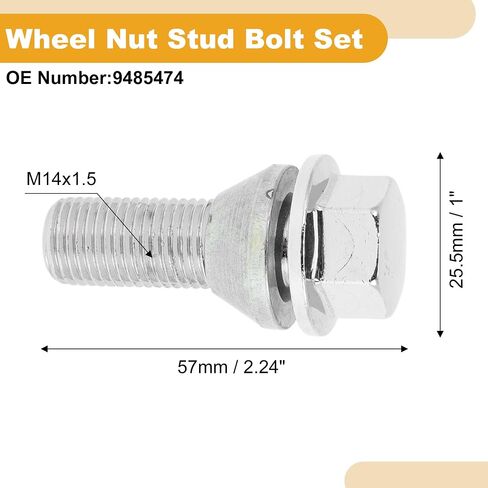 5 Pcs M14x1.5 Wheel Lug Stud for Volvo V70 2001-2007 Front Rear Wheel Stud Bolt Set No.9485474 Alloy Steel Silver Tone in Saudi Arabia
