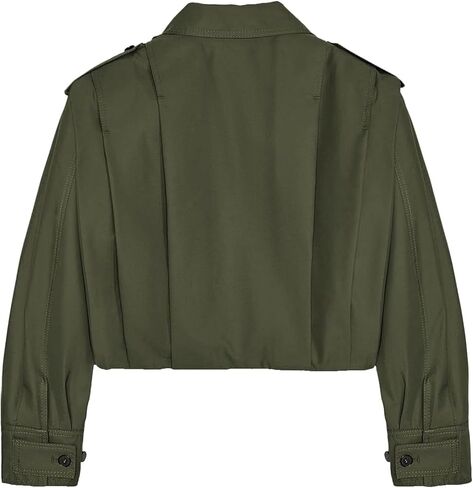 Women's Cropped Pleated Jacket Long Sleeve Collared Button Down Casual Short Trench Coat Spring Fall Outerwear in Saudi Arabia