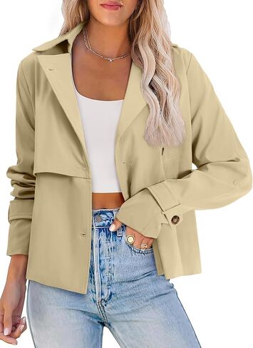Agseem Womens Cost Trench Coat عارضات السترات القصيرة الصدرية القصيرة السقوط أزياء الأزياء مع جيوب 2025 in Kuwait