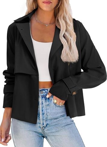 Agseem Womens Cost Trench Coat عارضات السترات القصيرة الصدرية القصيرة السقوط أزياء الأزياء مع جيوب 2025 in Kuwait