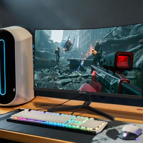 CRUA 27" White Monitor, Full HD(1920x1080P) VA Panel 1800R 75HZ 99% sRGB Curved Computer Monitors, 3Sides Frameless, Flicker-Less,Blue Light Filter, Wall Mountable/Tilt Adjustable for Office & Gaming in Saudi Arabia
