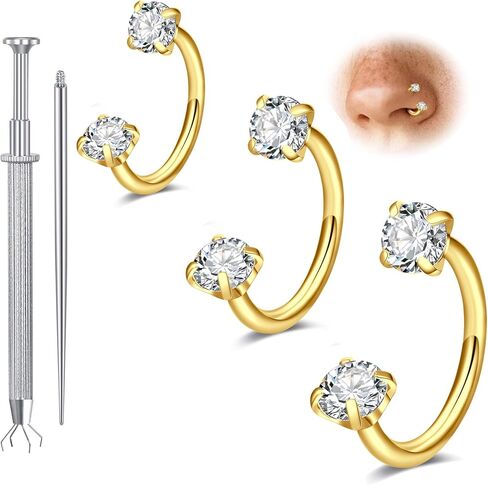 Longita 6mm 7mm 8mm 18g Horseshoe Nose Ring for Women Double Gem Horse Shoe Nose Ring Hoop Surgical Steel Gold Cartilage Helix Tragus Earring Hoops Labret Lip Piercing Jewelry Small Septum Rings 18g in Saudi Arabia