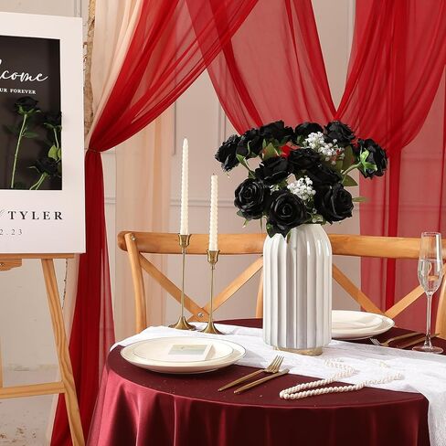 Tifuly Red Roses Artificial Flower, 12Pcs Realistic Long Single Stem Fake Silk Red Roses Bouquet for Party Home Wedding Centerpiece Hotel Office Christmas Decor（Burgundy） in Kuwait