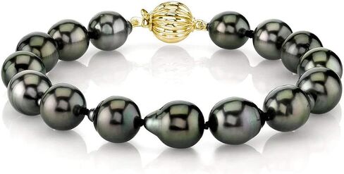 The Pearl Source 14K Gold 10-11mm Drop-Shape Genuine Black Tahitian South Sea Cultured Pearl Bracelet for Women in Saudi Arabia