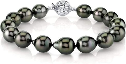 The Pearl Source 14K Gold 10-11mm Drop-Shape Genuine Black Tahitian South Sea Cultured Pearl Bracelet for Women in Saudi Arabia