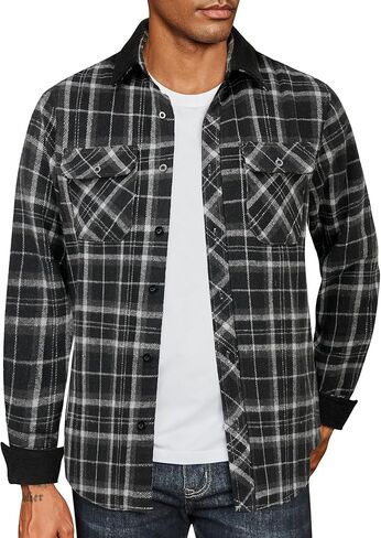 COOFANDY Mens Flannel Shirts Long Sleeve Fleece Plaid Jacket Casual Stylish Button Down Shirts with Pockets in Saudi Arabia