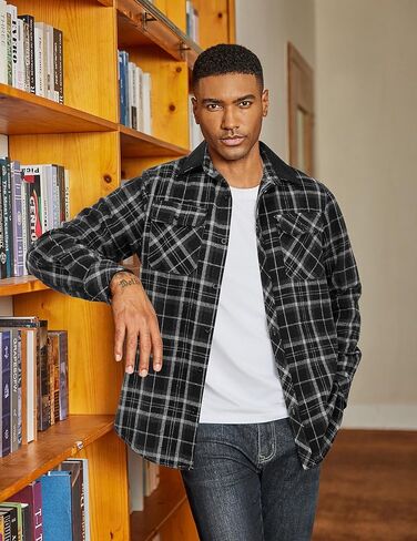 COOFANDY Mens Flannel Shirts Long Sleeve Fleece Plaid Jacket Casual Stylish Button Down Shirts with Pockets in Saudi Arabia