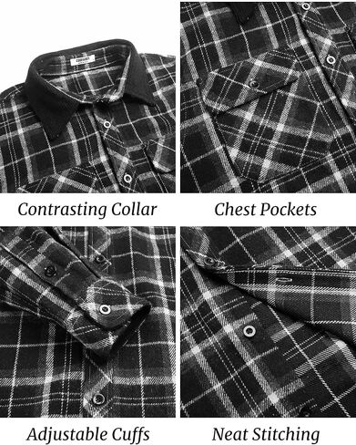 COOFANDY Mens Flannel Shirts Long Sleeve Fleece Plaid Jacket Casual Stylish Button Down Shirts with Pockets in Saudi Arabia