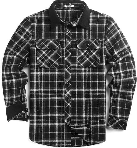 COOFANDY Mens Flannel Shirts Long Sleeve Fleece Plaid Jacket Casual Stylish Button Down Shirts with Pockets in Saudi Arabia