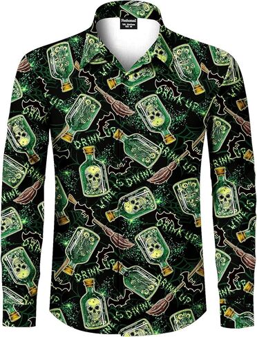 Men's Halloween Novelty Button Down Long Sleeve Shirt, S-4XL in Kuwait