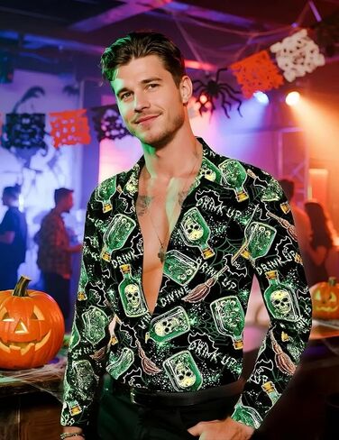 Men's Halloween Novelty Button Down Long Sleeve Shirt, S-4XL in Kuwait
