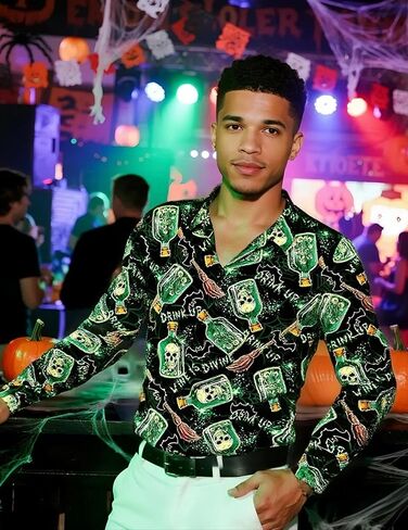 Men's Halloween Novelty Button Down Long Sleeve Shirt, S-4XL in Kuwait