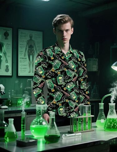 Men's Halloween Novelty Button Down Long Sleeve Shirt, S-4XL in Kuwait