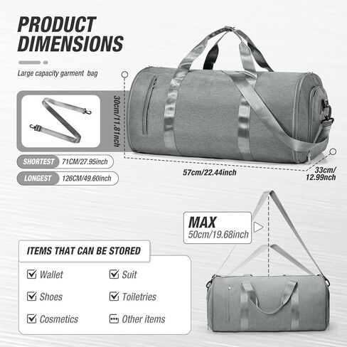 Garment Bags For Travel,Convertible Garment Bag With Shoulder Strap,Professional Carry On Duffel Bag For Men Women-2 In 1 Hanging Foldable Weekender Travel Suit Bags,Black Grey in Kuwait