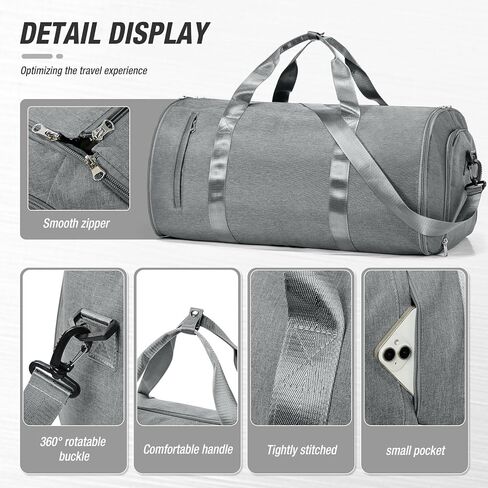 Garment Bags For Travel,Convertible Garment Bag With Shoulder Strap,Professional Carry On Duffel Bag For Men Women-2 In 1 Hanging Foldable Weekender Travel Suit Bags,Black Grey in Kuwait