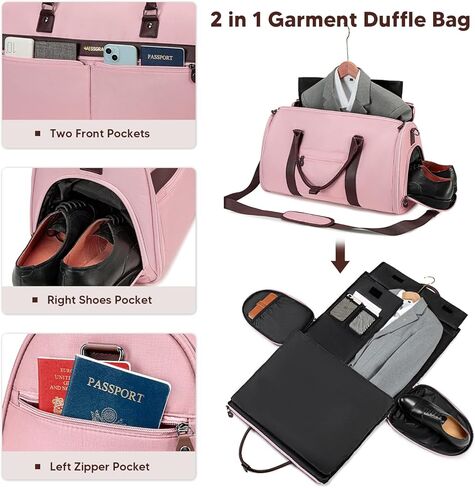حمل أكياس الملابس للسفر ، حقيبة مزج قابلة للتحويل للنساء للرجال ، 2 في حقيبة واحدة من الدعوى ، حقيبة القراصنة القراصنة مع مقصورة الأحذية وشراب كتف قابلة للفصل in Kuwait