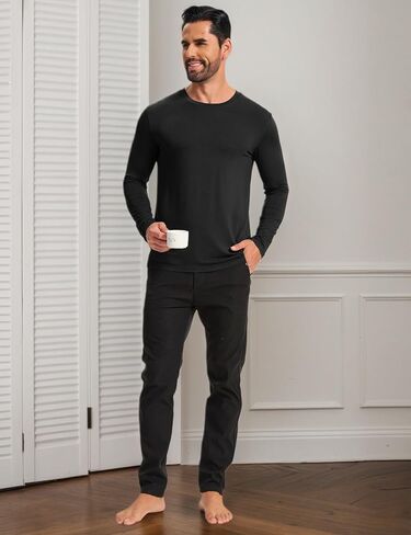 GYS Men's Pajama Top Bamboo Viscose Cloud-Soft Long Sleeve Loungewear Moisture-Wicking Relaxed Fit Sleep Shirt in Saudi Arabia