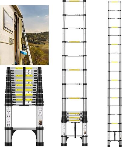 16.5FT Telescoping Ladder, Aluminum Extension Ladder w/Triangle Stabilizers and Non-Slip Feet, 330lbs Capacity Retractable Extendable Ladder for Home, Work, RV and Outdoor Silver in Kuwait