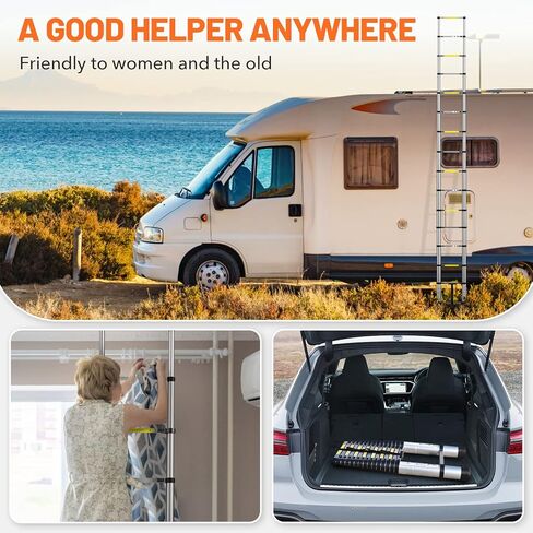 16.5FT Telescoping Ladder, Aluminum Extension Ladder w/Triangle Stabilizers and Non-Slip Feet, 330lbs Capacity Retractable Extendable Ladder for Home, Work, RV and Outdoor Silver in Kuwait