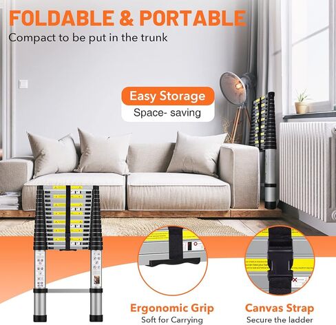 16.5FT Telescoping Ladder, Aluminum Extension Ladder w/Triangle Stabilizers and Non-Slip Feet, 330lbs Capacity Retractable Extendable Ladder for Home, Work, RV and Outdoor Silver in Kuwait