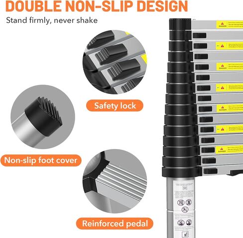 16.5FT Telescoping Ladder, Aluminum Extension Ladder w/Triangle Stabilizers and Non-Slip Feet, 330lbs Capacity Retractable Extendable Ladder for Home, Work, RV and Outdoor Silver in Kuwait