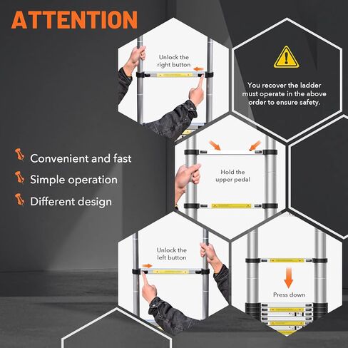 16.5FT Telescoping Ladder, Aluminum Extension Ladder w/Triangle Stabilizers and Non-Slip Feet, 330lbs Capacity Retractable Extendable Ladder for Home, Work, RV and Outdoor Silver in Kuwait