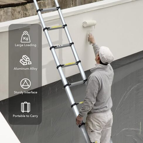 16.5FT Telescoping Ladder, Aluminum Extension Ladder w/Triangle Stabilizers and Non-Slip Feet, 330lbs Capacity Retractable Extendable Ladder for Home, Work, RV and Outdoor Silver in Kuwait