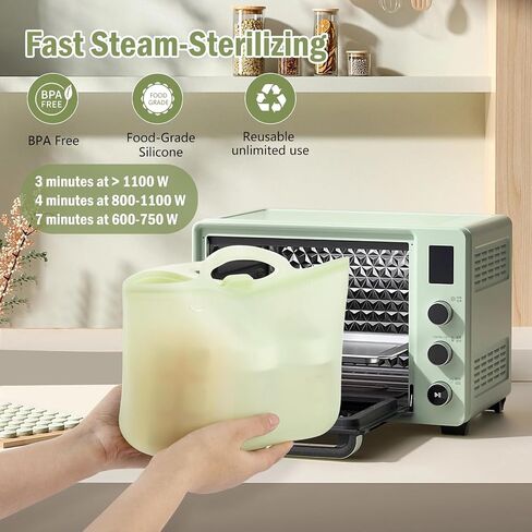Silicone Microwave Sterilizer Bag | 1.5L Breast Pump sterilizer Bags for Baby Bottles/Pacifiers, Reusable Steam Sterilizer Bags for Travel and Home Use (Pink+Green) in Saudi Arabia