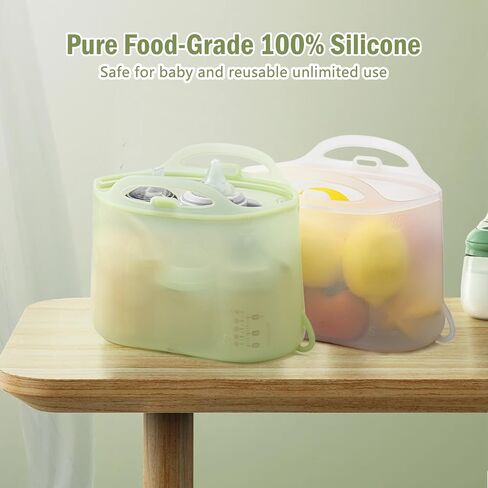 Silicone Microwave Sterilizer Bag | 1.5L Breast Pump sterilizer Bags for Baby Bottles/Pacifiers, Reusable Steam Sterilizer Bags for Travel and Home Use (Pink+Green) in Saudi Arabia