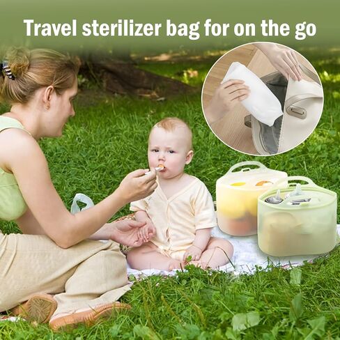 Silicone Microwave Sterilizer Bag | 1.5L Breast Pump sterilizer Bags for Baby Bottles/Pacifiers, Reusable Steam Sterilizer Bags for Travel and Home Use (Pink+Green) in Saudi Arabia