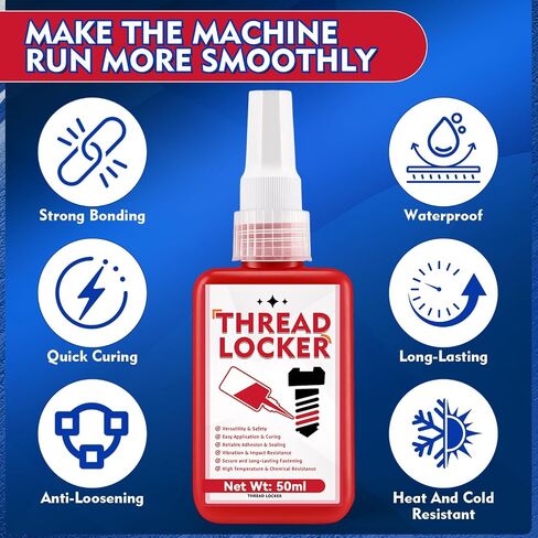 الخزانة الخيط ، 50 مل من threadlocker (قوة متوسطة) و Red Threadlocker (قوة عالية) للمكسرات ، البراغي والسحابات ، الغراء المسمار لتجنب التغلب والتسرب بشكل فعال وأولي in Saudi Arabia