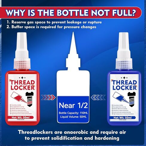 الخزانة الخيط ، 50 مل من threadlocker (قوة متوسطة) و Red Threadlocker (قوة عالية) للمكسرات ، البراغي والسحابات ، الغراء المسمار لتجنب التغلب والتسرب بشكل فعال وأولي in Saudi Arabia