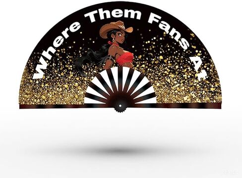Western Line Dance Hand Fan,Where Them Fans at Clack Fan, Cowgirl Clacking Fan, Popping Fan for Country Dancing, Large 26 Inch Festival Folding Fans, Boots On The Ground Performance Fans (Gold) in Saudi Arabia