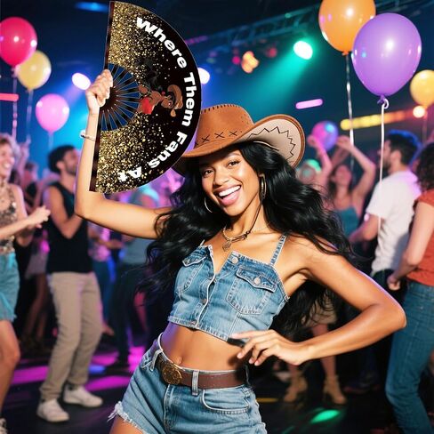 Western Line Dance Hand Fan,Where Them Fans at Clack Fan, Cowgirl Clacking Fan, Popping Fan for Country Dancing, Large 26 Inch Festival Folding Fans, Boots On The Ground Performance Fans (Gold) in Saudi Arabia