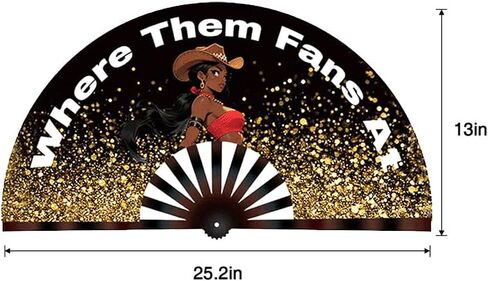 Western Line Dance Hand Fan,Where Them Fans at Clack Fan, Cowgirl Clacking Fan, Popping Fan for Country Dancing, Large 26 Inch Festival Folding Fans, Boots On The Ground Performance Fans (Gold) in Saudi Arabia