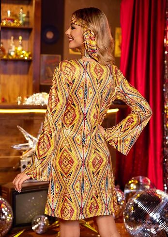 Clarisbelle Women's Halloween 7 Pcs Disco Dress Sequin 70's Dance Costume Outfit with Sunglasses Headband in Kuwait