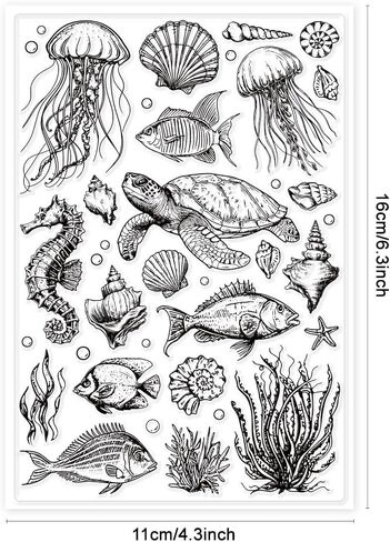 GLOBLELAND Sea Turtle Clear Stamps for DIY Scrapbooking Sea Ainmals Silicone Stamp Seals Seahorses Transparent Stamps for Cards Making Photo Album Journal Home Decoration 6.3×4.33inch in Saudi Arabia