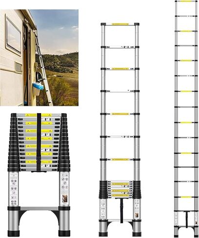 16.5FT Telescoping Ladder, Aluminum Extension Ladder w/Triangle Stabilizers and Non-Slip Feet, 330lbs Capacity Retractable Extendable Ladder for Home, Work, RV and Outdoor Silver in Saudi Arabia