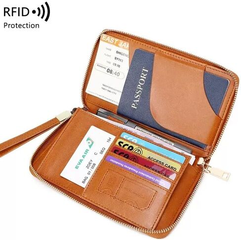 محفظة جواز سفر RFID متعدد الوظائف ، محفظة السفر للرجال والنساء ، مع سحاب ، حامل جواز سفر مضاد للسرقة ， غطاء جلدي نحيف لبطاقات الائتمان ، التذاكر ، النقد (Sky Blue) in Saudi Arabia