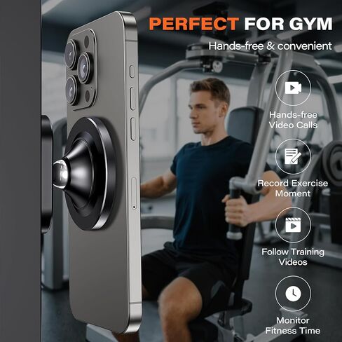 A2C Gym Magnetic Phone Holder for MagSafe [17 Strongest Magnets] All Metal Dual Magnetic Phone Holder for Gym Fitness Training Record, Compatible with iPhone 16 15 14 13 12 Series, Gray in Kuwait