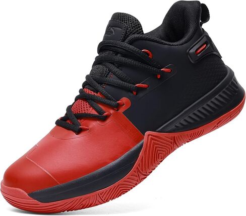 ASHION Men's Basketball Shoes Arch Support Basketball Sneakers Lightweight Breathable Anti Slip Running Walking Fitness Gym Workout Sports Shoe for Outdoor Black Red 12 in Saudi Arabia