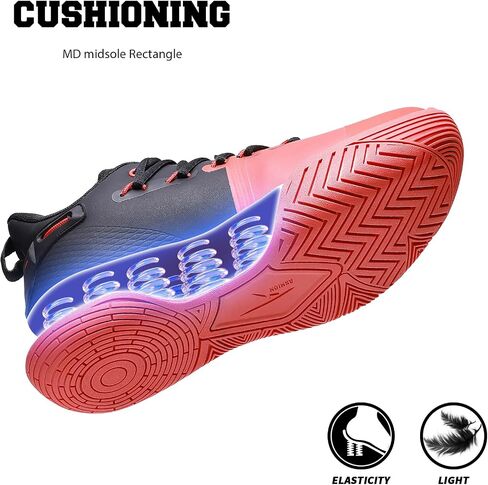 ASHION Men's Basketball Shoes Arch Support Basketball Sneakers Lightweight Breathable Anti Slip Running Walking Fitness Gym Workout Sports Shoe for Outdoor Black Red 12 in Saudi Arabia