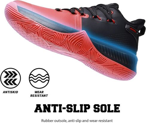 ASHION Men's Basketball Shoes Arch Support Basketball Sneakers Lightweight Breathable Anti Slip Running Walking Fitness Gym Workout Sports Shoe for Outdoor Black Red 12 in Saudi Arabia