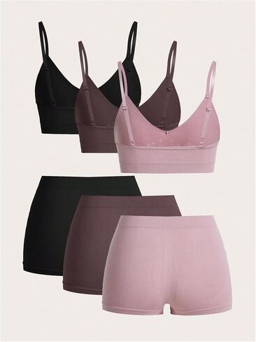 Women's 6 Piece Lingerie Set Floral Wireless Unlined Bra Seamless Bralette and Boyshorts Boxer Briefs Underwear Sets in Saudi Arabia