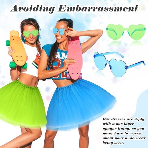 6Pcs Adult Tulle Tutu Skirts with Heart Sunglasses, Elastic Ballet Women Tutus Colored Tulle for Women Girls, Perfect for Dance, Halloween, and Parties in Saudi Arabia