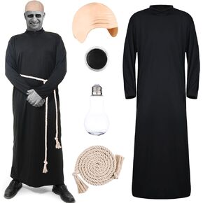 5Pcs Halloween Uncle Costume Set Include Robe Cord Belt Bald Cap and Makeup Black Cream for Men Dress Up in Saudi Arabia