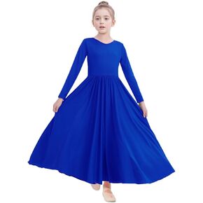 Girls Praise Dance Dress Metallic Gold Liturgical Worship Church Robe Full Length Swing Lyrical Costume in Kuwait